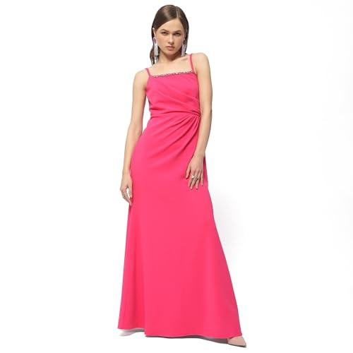 madame embellished square neck hot pink maxi dress