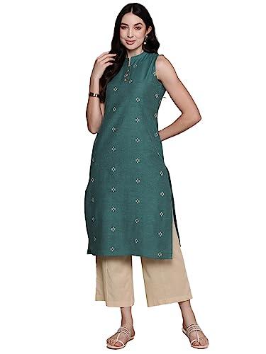 anubhutee women's cotton ethnic motifs turquoise blue straight kurta