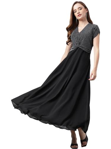 latin quarters women black short sleeves v-neck solid maxi dress for casual wear_xxl