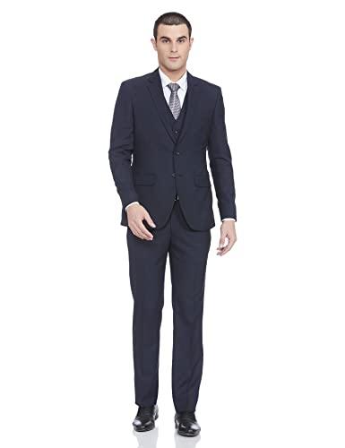 raymond wool blend men's full sleeve contemporary fit dark blue formal suit (rmdh01691-b6 96)