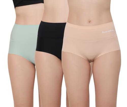 glamoras women cotton spandex tummy control high waist panties soft breathable stretchable seamless briefs underwear for daily use full coverage hipster panty, black, beige, green, size - xl