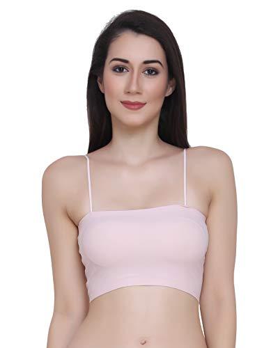 glamoras women's nylon bandeau tube bra non padded wire free seamless stretchable comfort fit bralette bras regular wear, size-m, peach