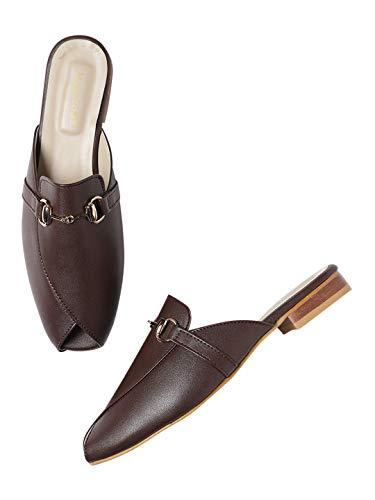 marc loire women's leather brown slip on mules shoes casual and formal footwear, 3 uk