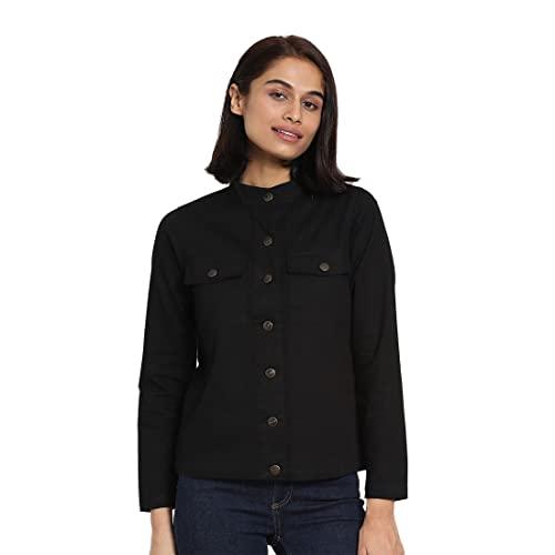 bewakoof women's solid regular fit full sleeve collar twill jacket