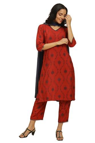 w for woman women's viscose kurta, straight pant & dupatta (23auws19956-122256_red