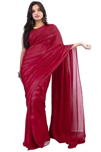 pandadi saree women's nylon rimzim ready to wear saree with unstitched blouse piece