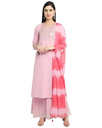 rajnandini women's pure cambric cotton embroidered kurta set with dupatta (joplse267a-l_pink_l)