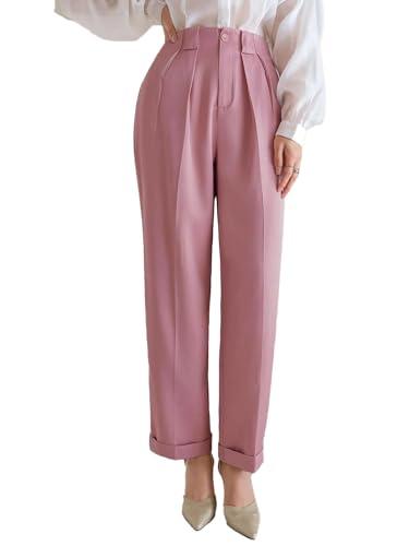 kotty women's regular fit high rise solid trousers side pocket light pink