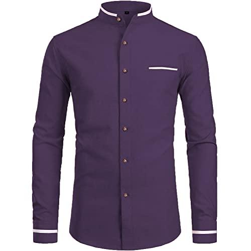 vida loca full sleeve mandarin collor cotton casual slim fit shirt for men's and boys (purple, 38)