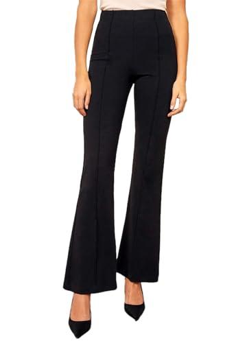 ausk women regular fit trousers | women's high-waisted pant | casual office straight leg trouser (color-black)