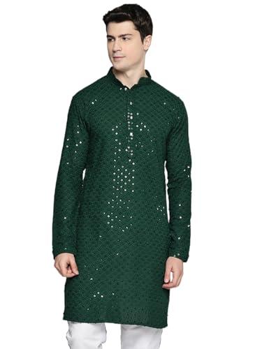 jompers mens olive chikankari embroidered and sequence kurtas (olive, l)