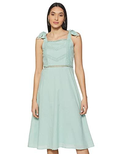 indya women's cotton a-line midi dress (itn03499_green_m)