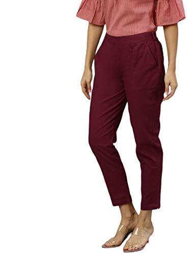 yash gallery women's cotton slub straight solid trousers for women (5014ykmaroon_maroon_xxxxx-large)