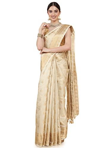 mimosa women's traditional kasavu art silk saree with blouse color: cream : (5698-225-crm)