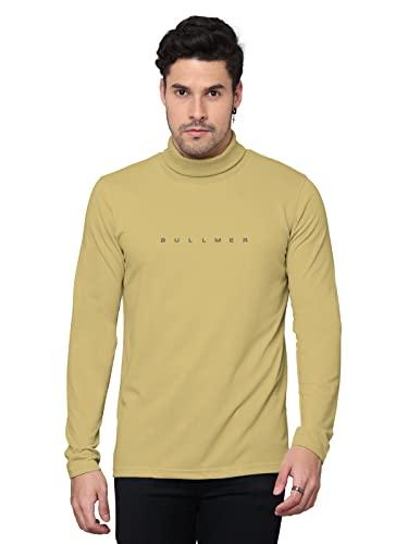 bullmer solid cotton blended full sleeve turtle neck tshirt for men -musturd/xx-large