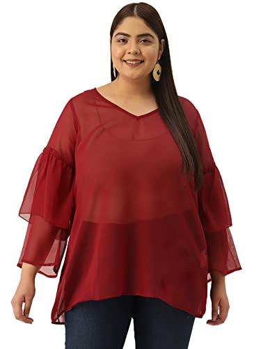 therebelinme plus size women's maroon solid color georgette longline top(xxxl)