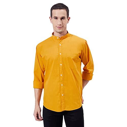 ben martin men's slim fit mandarin collar full sleeve cotton casual shirt mustard, large