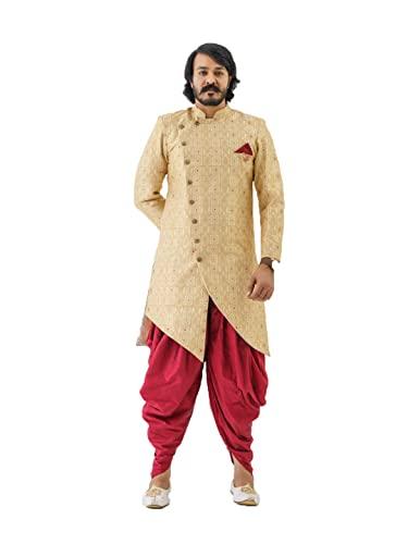 amzira fashion men's ethnic wear gold sherwani wedding dress set (l)