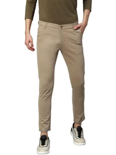 dennis lingo men's walnut cotton solid chinos trouser (b101