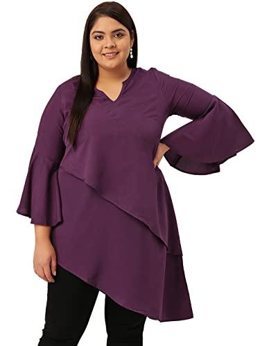 therebelinme plus size women's purple solid color layered longline top(xl)