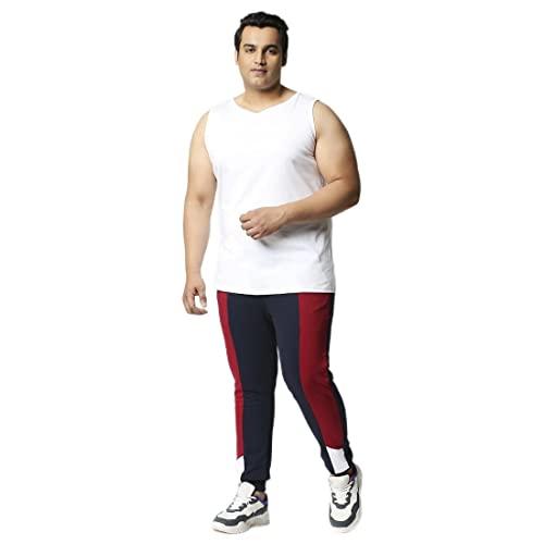 bewakoof men's striped 100% cotton plus size vest - oversized fit, round neck, sleeveless white