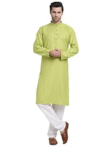 kraft india men cotton check green kurta pyjama set size large