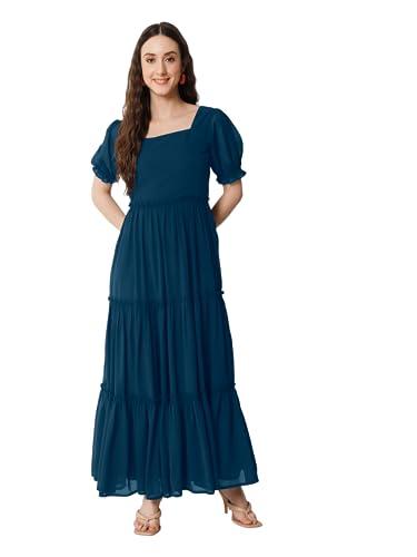 femvy women's georgette fit and flare maxi dress (ss-76 allway blue-l