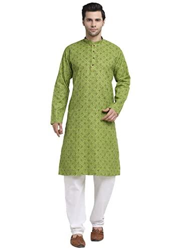 kraft india men cotton green printed kurta pyjama set size small