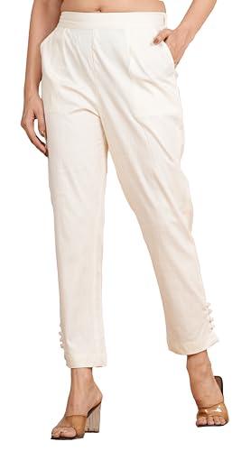 yash gallery women's premium solid latest lycra trouser for women (off white, l)