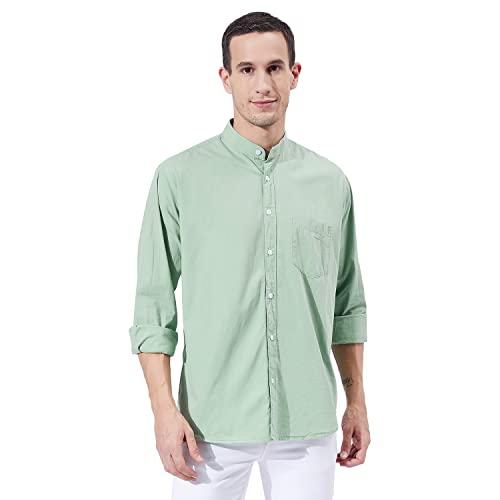 ben martin men's slim fit mandarin collar full sleeve cotton casual shirt pista, medium