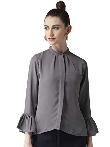 style quotient women grey regular fit solid casual shirt-l-grey