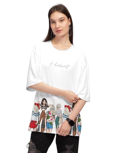 hellcat white trendy printed oversized t-shirt for women/white/small