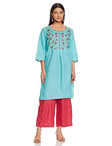 aurelia women's cotton blend kurta & palazzo (22onas13040-603856_blue_xl)