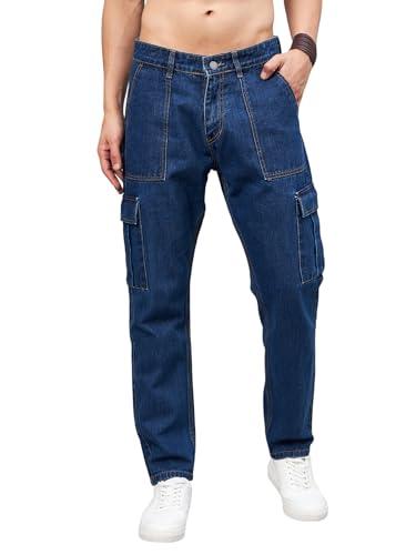 studio nexx men's non stretchable baggy fit dark blue cargo denim_bgcargo20_darkblue_38