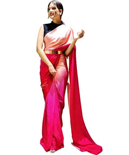 sidhidata women's chiffon georgette ready to wear saree with unstitched blouse piece (rtw rani with belt_rani_free size)