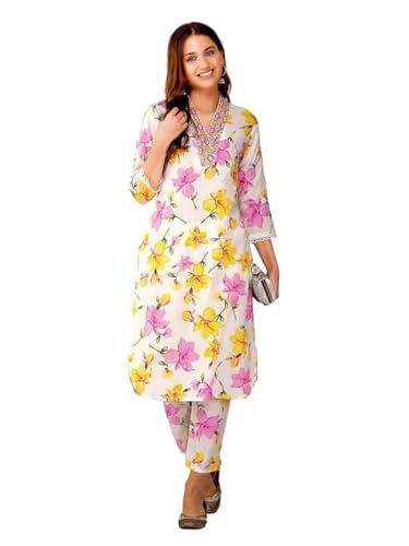 rytras women's cotton embroidered straight kurta with pant set(ryt564,pink,l)