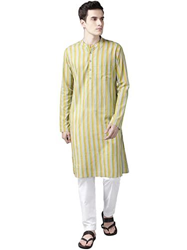 see designs yellow & white cotton regular fit mandarin collar printed kurta set_sdkt98501m