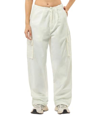 bewakoof women's solid 100% cotton parachute pants - oversized fit_589667_white_2xl