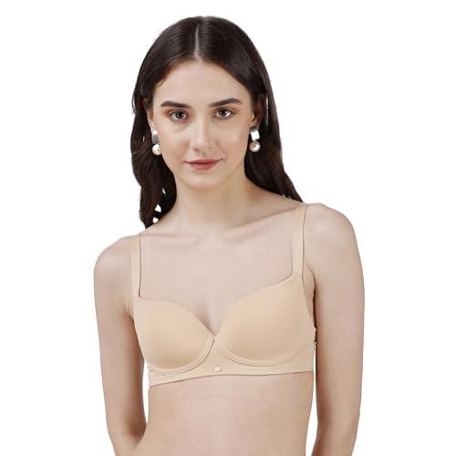 soie women semi/medium coverage padded non-wired t-shirt bra nude