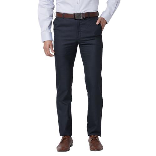 raymond men's slim fit polyester blend structure pattern flat front formal trouser (size: 76)-rmts05226-b8 dark blue