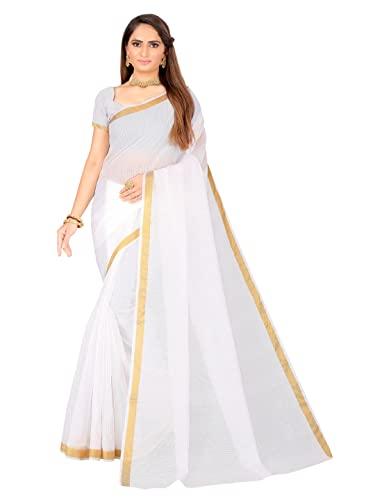 florence women's white art silk solid saree with blouse