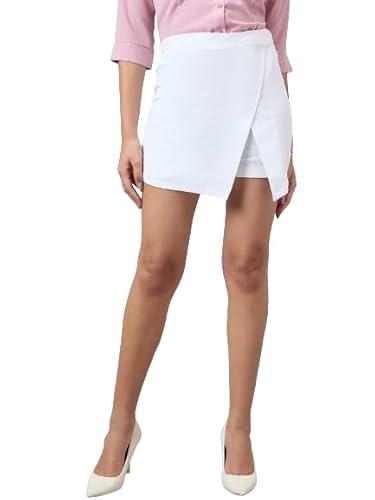 style quotient women solid texture white smart casual mini skorts