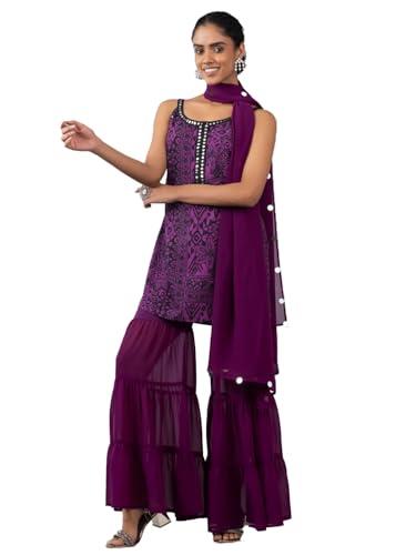 shaye shoulder straps purple floral print ethnic kurta sets for women