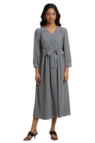 w for woman women's georgette fit and flare calf length dress (23auw10303-219379_dusk blue_18)