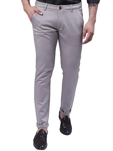 majestic man slim fit cotton blend casual solid trousers for men (36, ash grey)