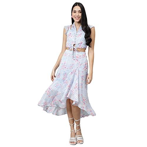 latin quarters women's blue floral print co-ord set midi dress_xs