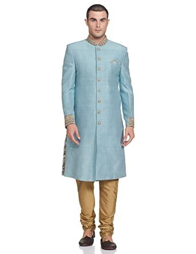 ethnix men's bead emb. sherwani with churidar jacket (rtsb00135-b4_medium blue_96)