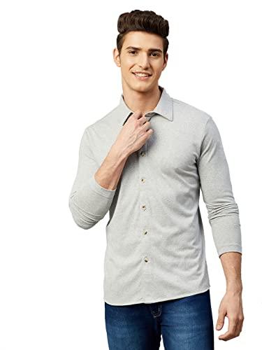 gritstones men grey melange color full sleeve cotton blend plain summer regular fit shirts(gsfshrtsr2968gm_m)