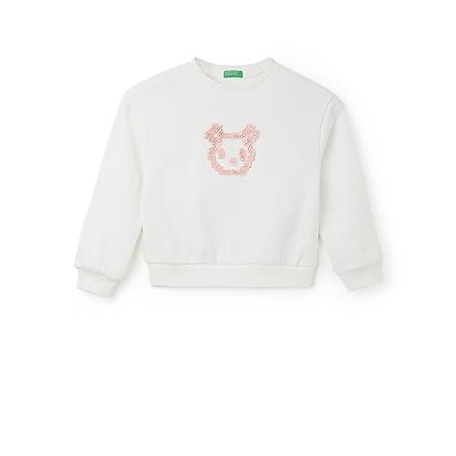 united colors of benetton regular fit round neck embellished sweatshirt (size: 10-11 years)-23a3j68g5027g074 cream