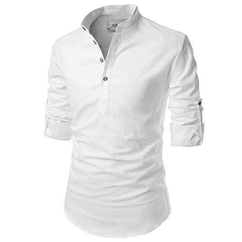 vida loca full sleeve mandarin collor cotton casual slim fit shirt for men's (white, 36)